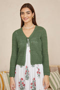 Yumi Green Crochet Tie Front Cardigan - QHA UK