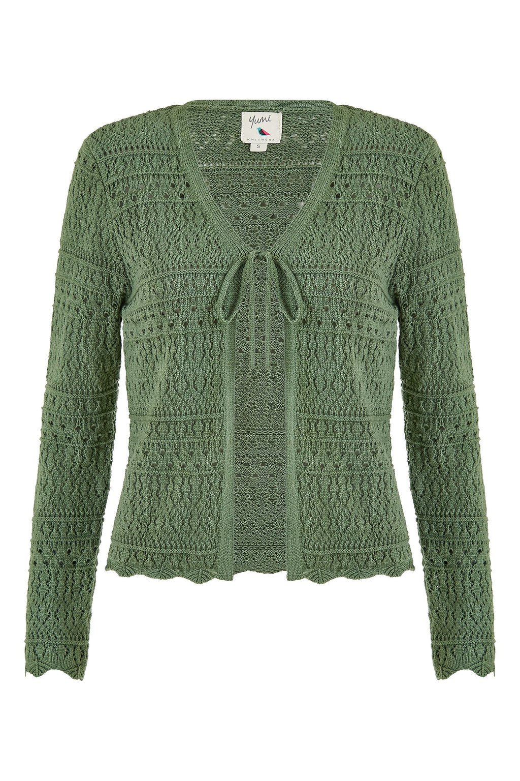 Yumi Green Crochet Tie Front Cardigan