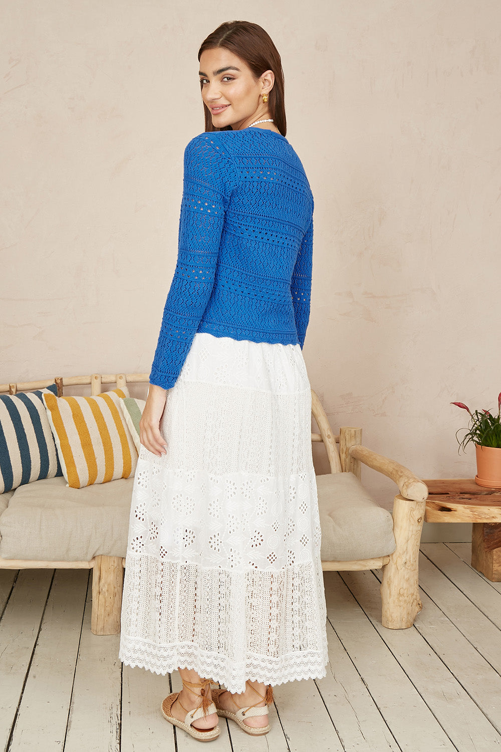 Yumi Blue Crochet Tie Front Cardigan - QHA UK