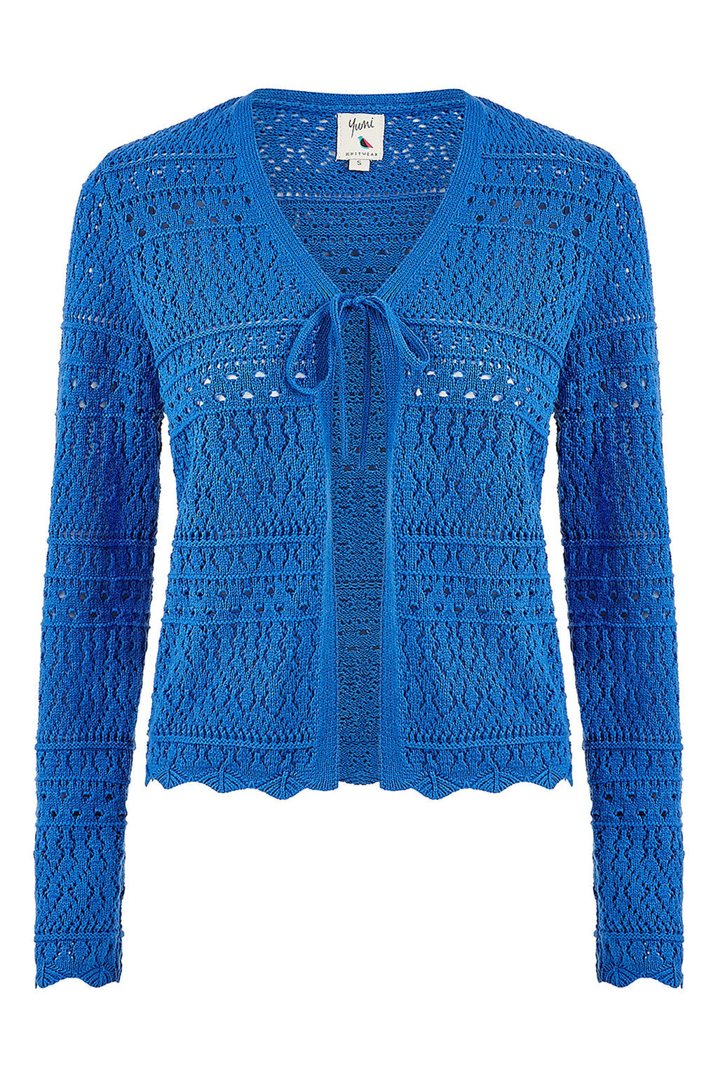 Yumi Blue Crochet Tie Front Cardigan