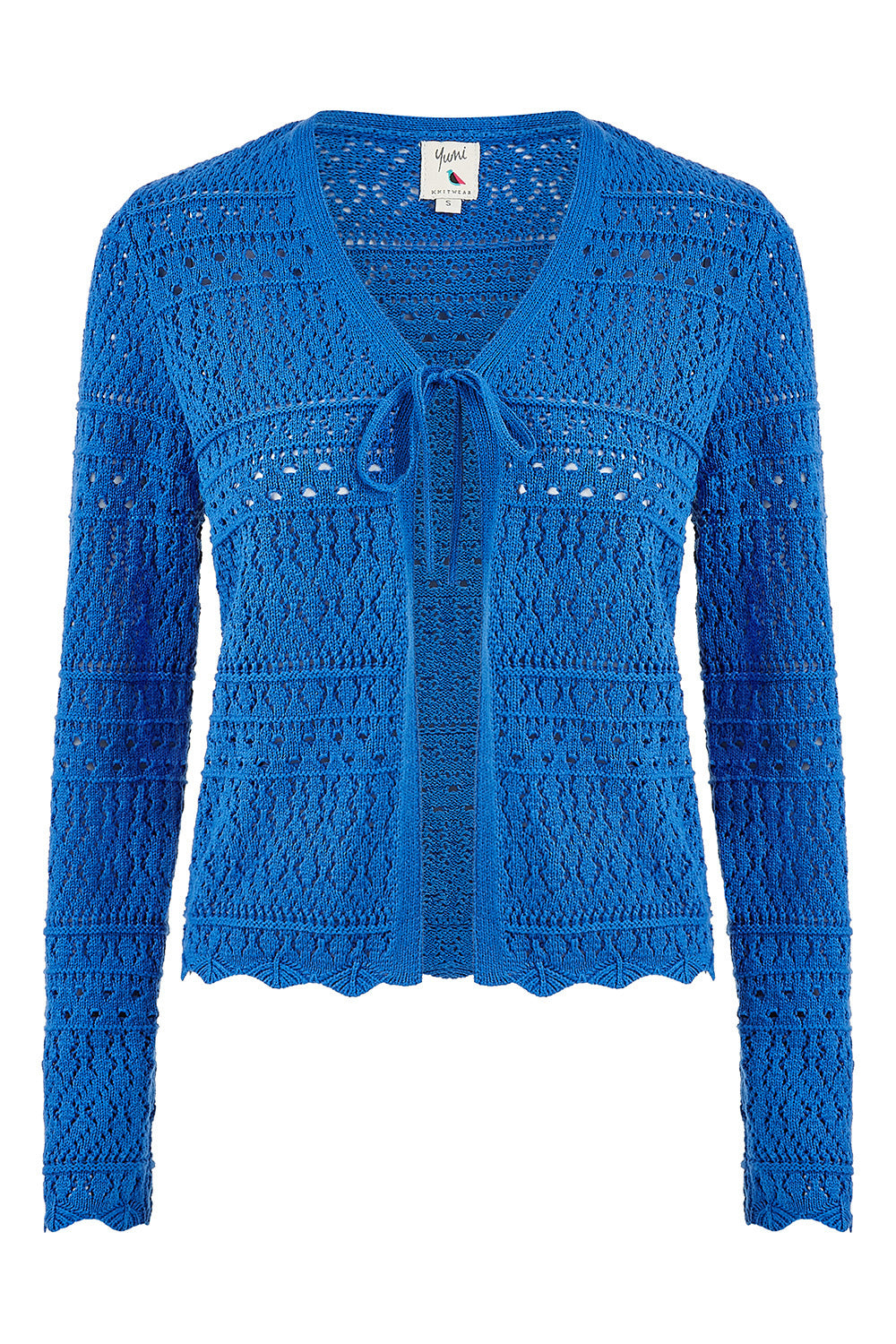 Yumi Blue Crochet Tie Front Cardigan - QHA UK
