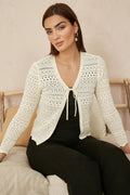 Yumi Ivory Crochet Tie Front Cardigan - QHA UK