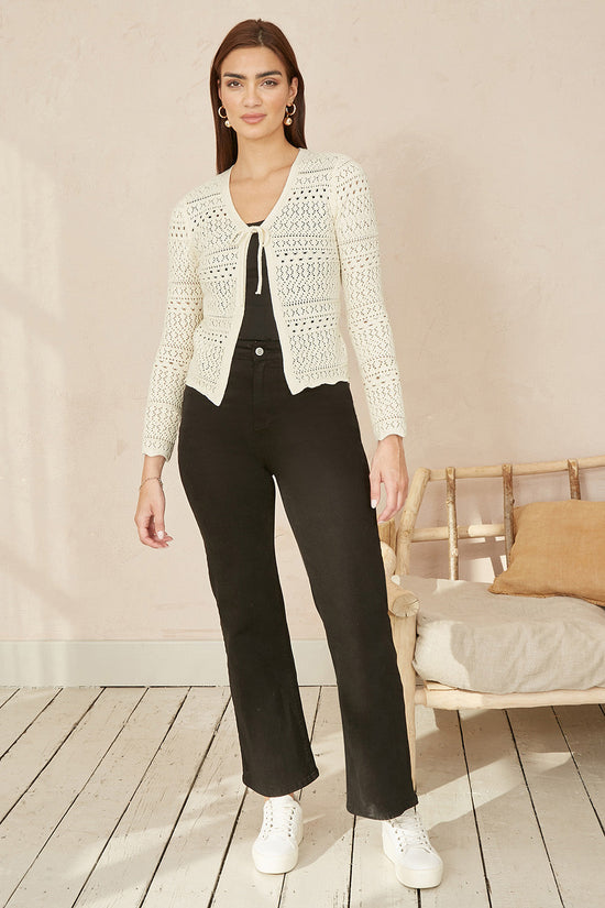 Yumi Ivory Crochet Tie Front Cardigan - QHA UK