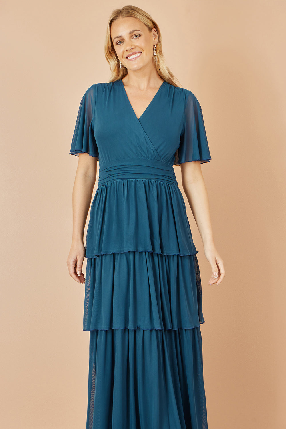 Yumi Teal Mesh Tiered Maxi Dress - QHA UK
