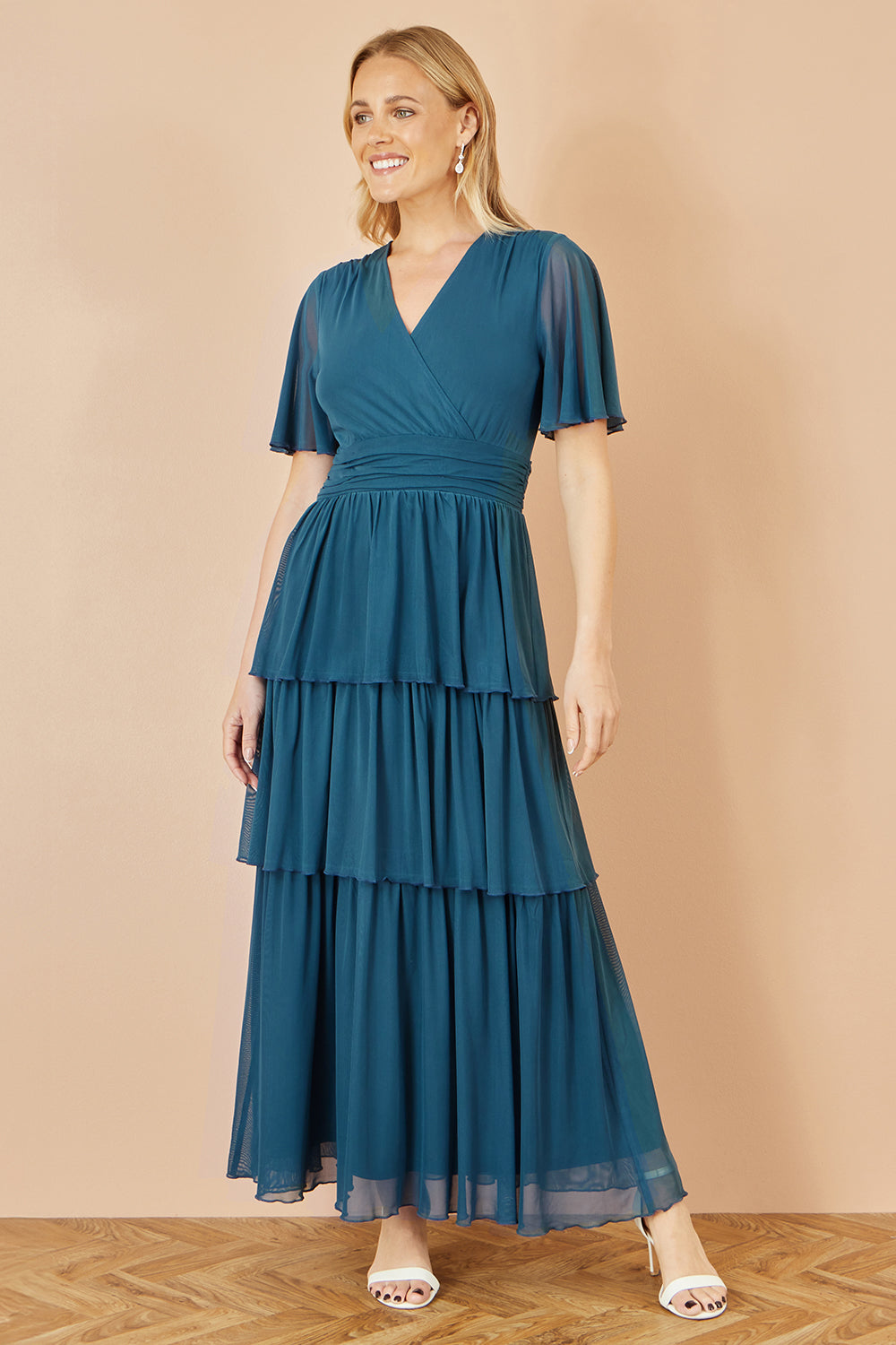 Yumi Teal Mesh Tiered Maxi Dress - QHA UK