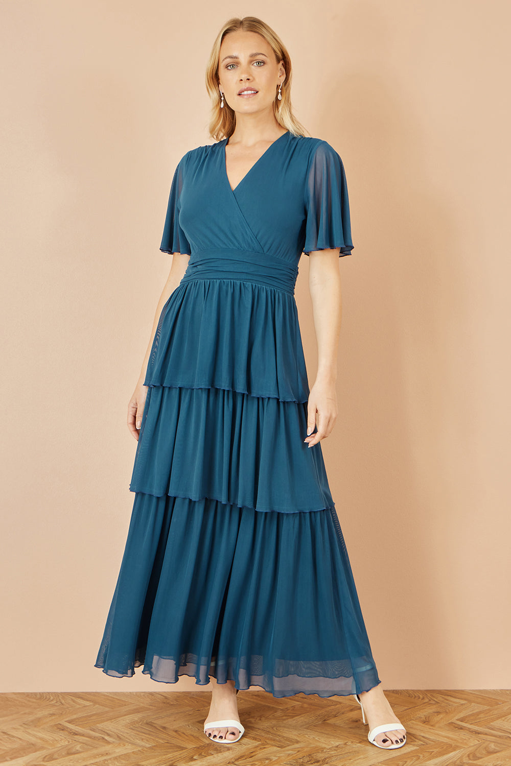Yumi Teal Mesh Tiered Maxi Dress - QHA UK