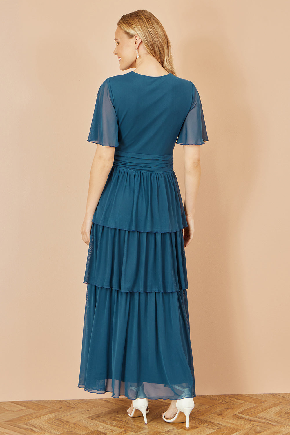 Yumi Teal Mesh Tiered Maxi Dress - QHA UK