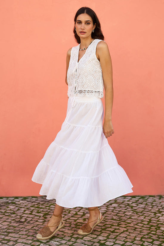Yumi White Crochet Lace Tie Waistcoat - QHA UK