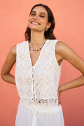 Yumi White Crochet Lace Tie Waistcoat - QHA UK