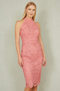Yumi Pink Lace Halter Neck Dress - QHA UK