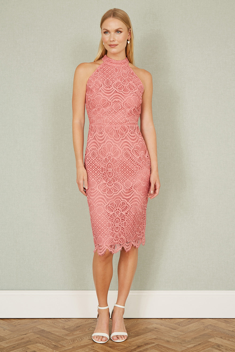 Yumi Pink Lace Halter Neck Dress - QHA UK