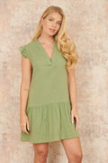 Yumi Green Double Cotton Tunic With Frill Sleeves - QHA UK