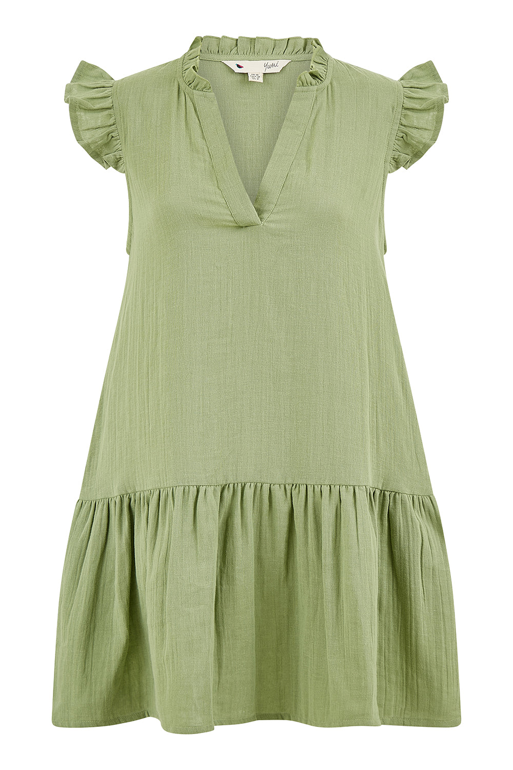 Yumi Green Double Cotton Tunic With Frill Sleeves - QHA UK