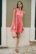Yumi Coral Double Cotton Tunic With Frill Sleeves - QHA UK