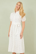 Yumi White Cotton Broderie Anglaise Midi Shirt Dress - QHA UK