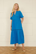 Yumi Blue Double Cotton Long Kaftan - QHA UK