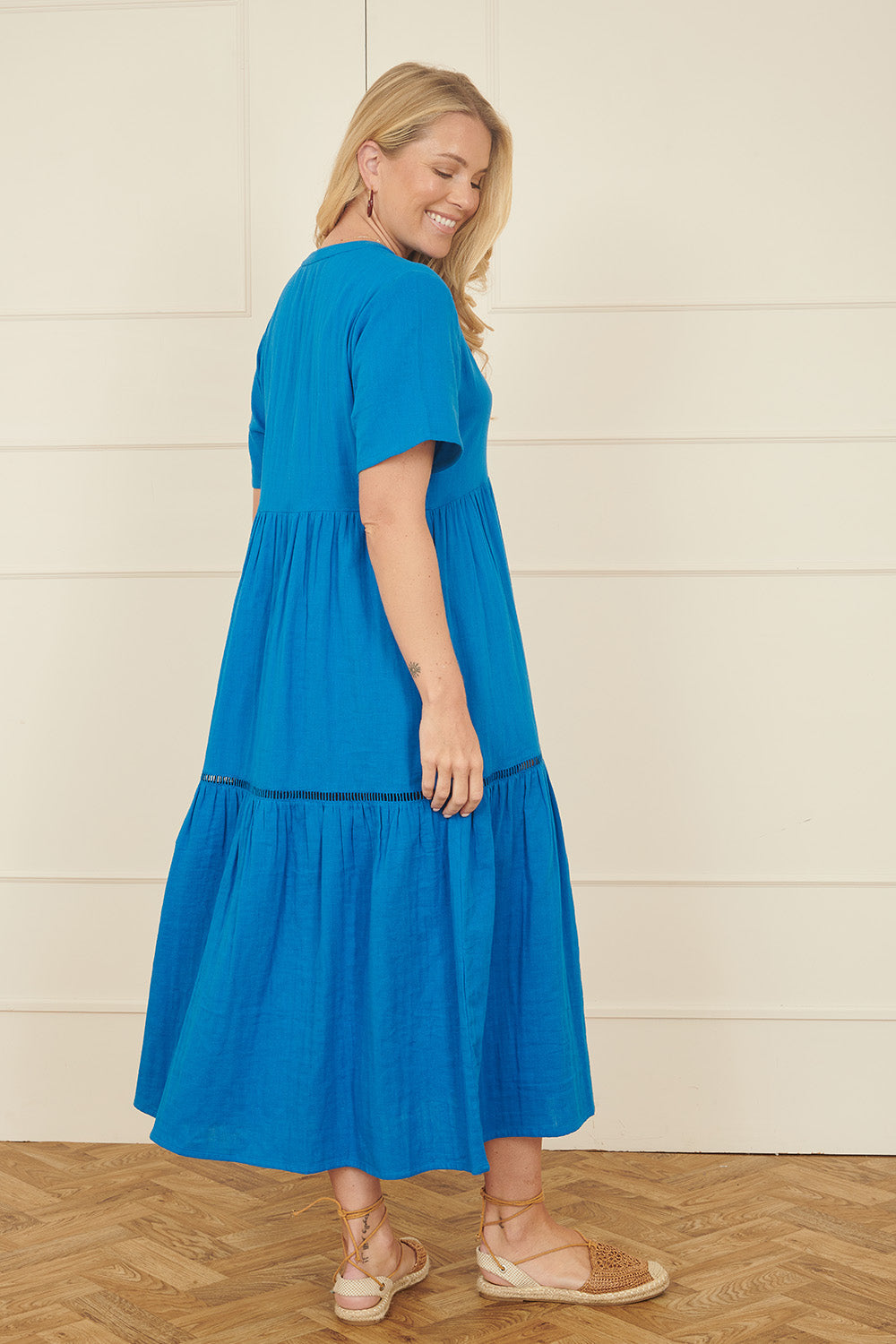 Yumi Blue Double Cotton Long Kaftan - QHA UK