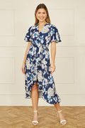 Yumi Navy Floral Midi Wrap Dress - QHA UK