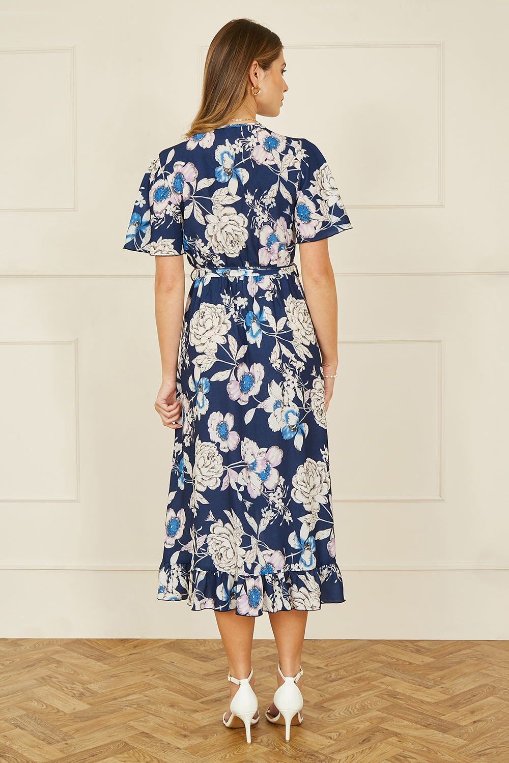 Yumi Navy Floral Midi Wrap Dress - QHA UK