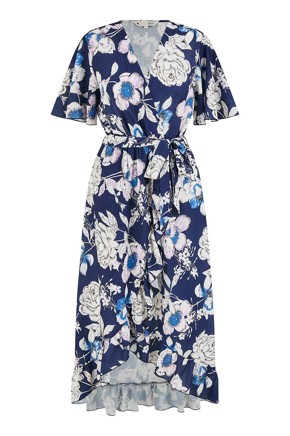 Yumi Navy Floral Midi Wrap Dress - QHA UK