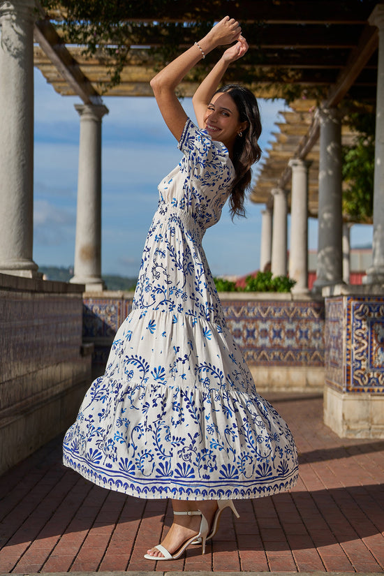Yumi White Border Print Maxi Dress - QHA UK