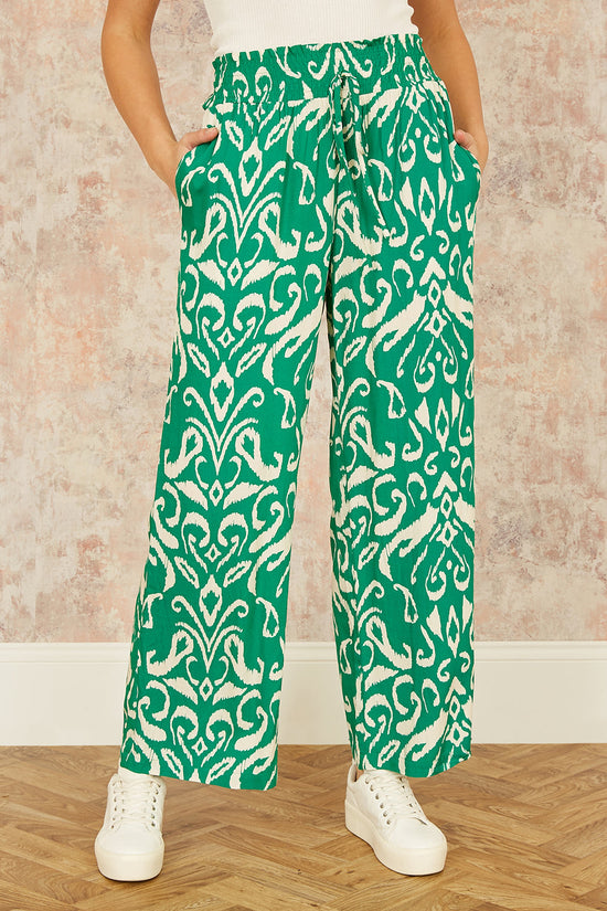 Yumi Green Ikat Print Relaxed Fit Trousers - QHA UK