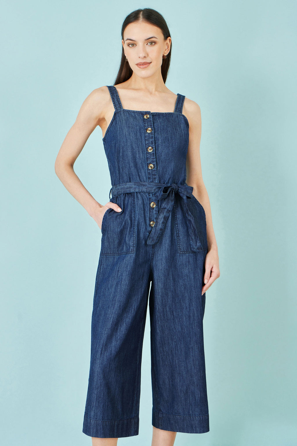 Yumi Blue Chambray Button Through Jumpsuit