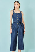Yumi Blue Chambray Button Through Jumpsuit - QHA UK