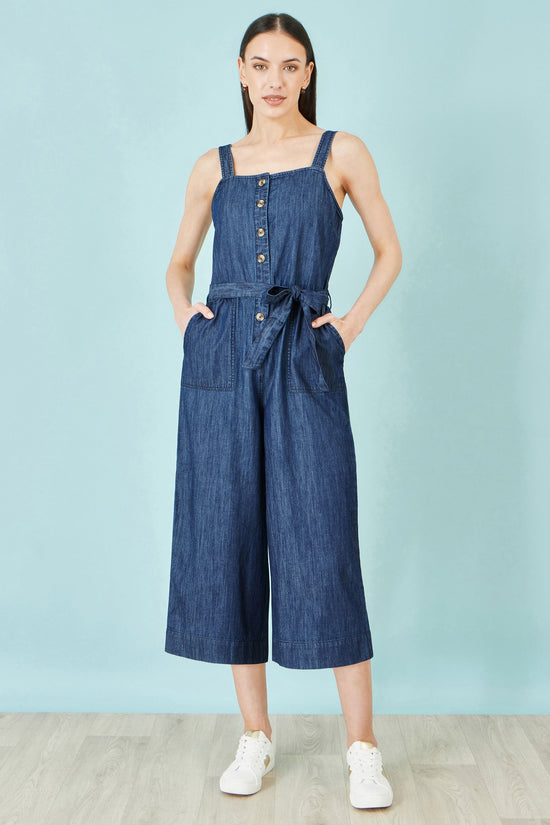 Yumi Blue Chambray Button Through Jumpsuit - QHA UK