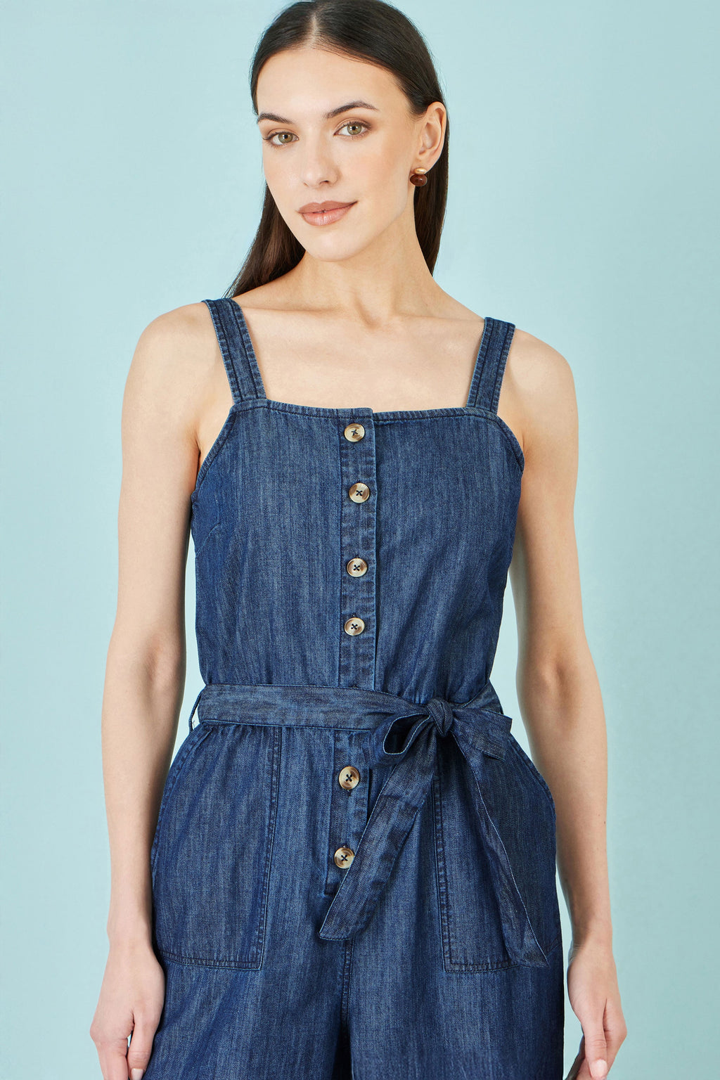 Yumi Blue Chambray Button Through Jumpsuit
