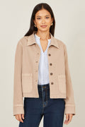 Yumi Beige Canvas Jacket With Patch Pockets - QHA UK