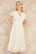 Yumi White Lace Midi Skater Dress - QHA UK