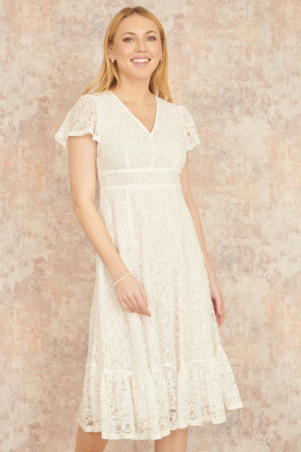 Yumi White Lace Midi Skater Dress - QHA UK
