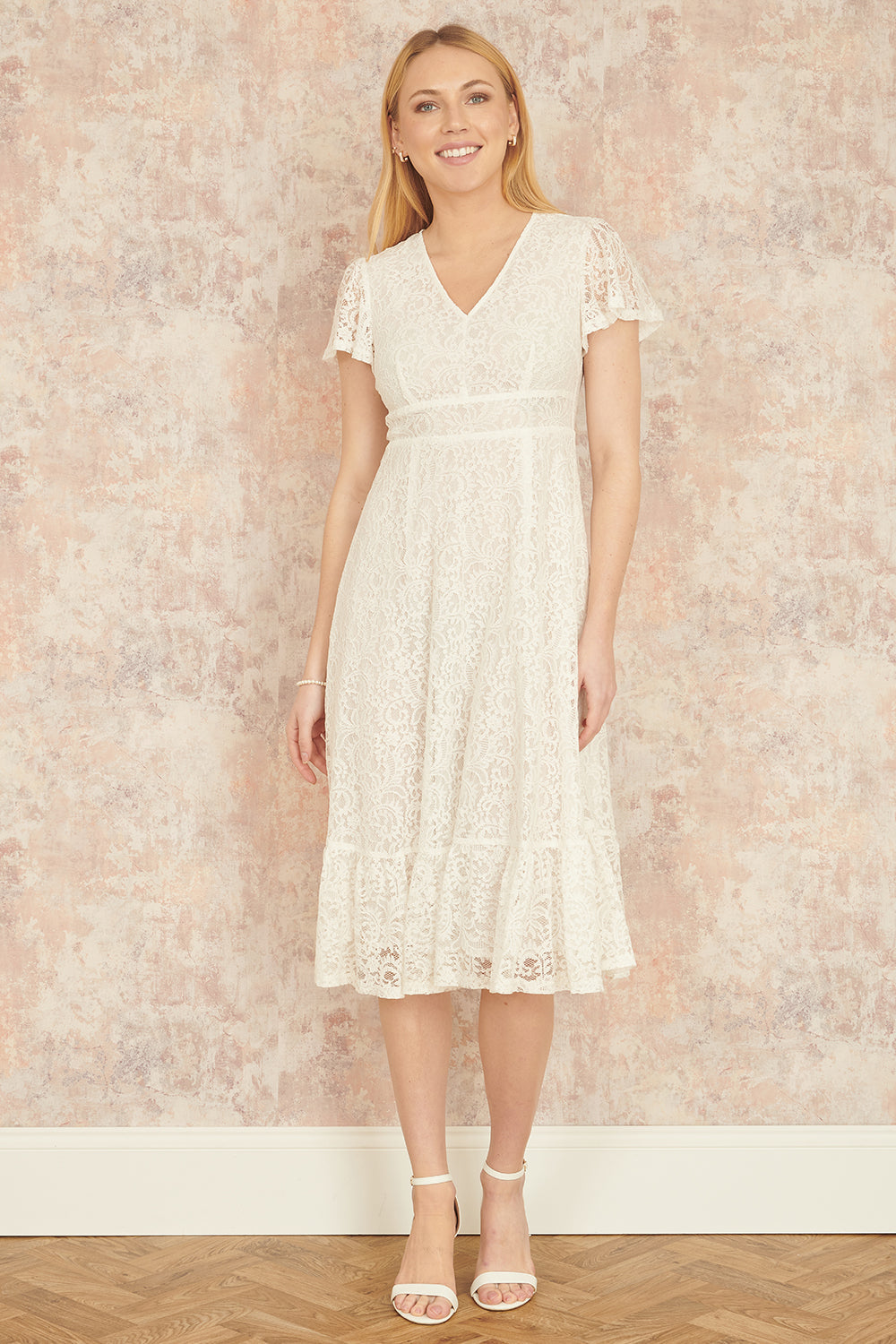 Yumi White Lace Midi Skater Dress - QHA UK