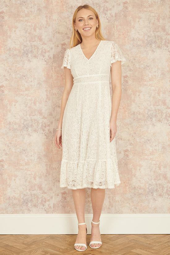 Yumi White Lace Midi Skater Dress - QHA UK