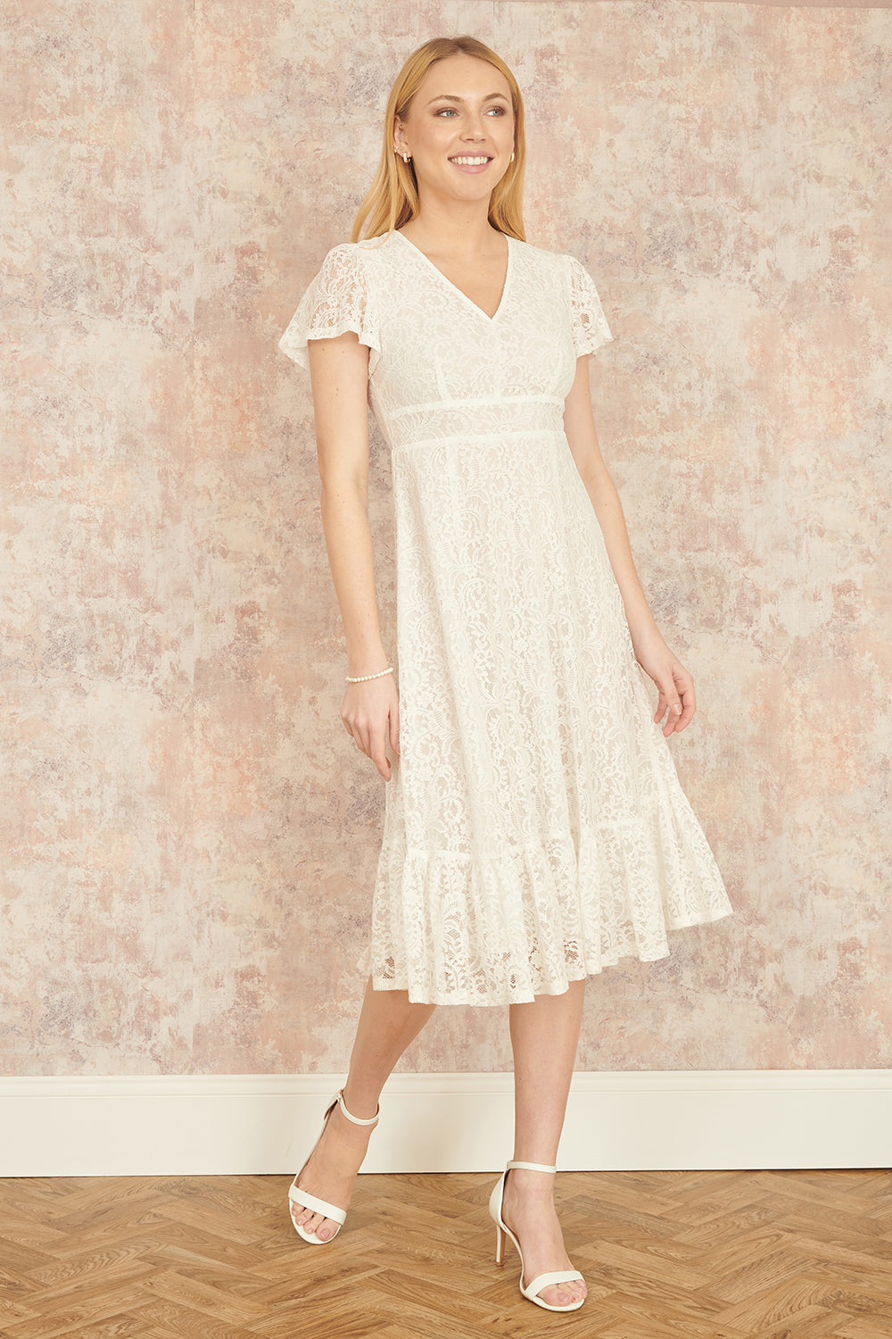 Yumi White Lace Midi Skater Dress - QHA UK