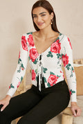 Yumi White Rose Print Cardigan With Tie Front - QHA UK