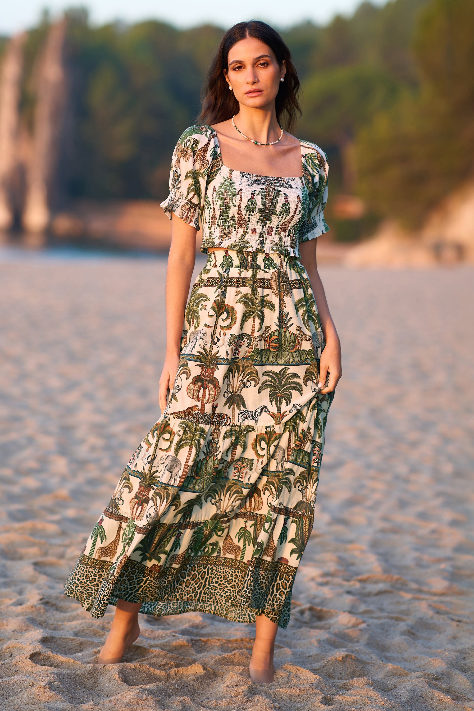 Yumi White Safari Animal Print Cotton Voile Midi Skirt Summer Holiday UK (6-18)