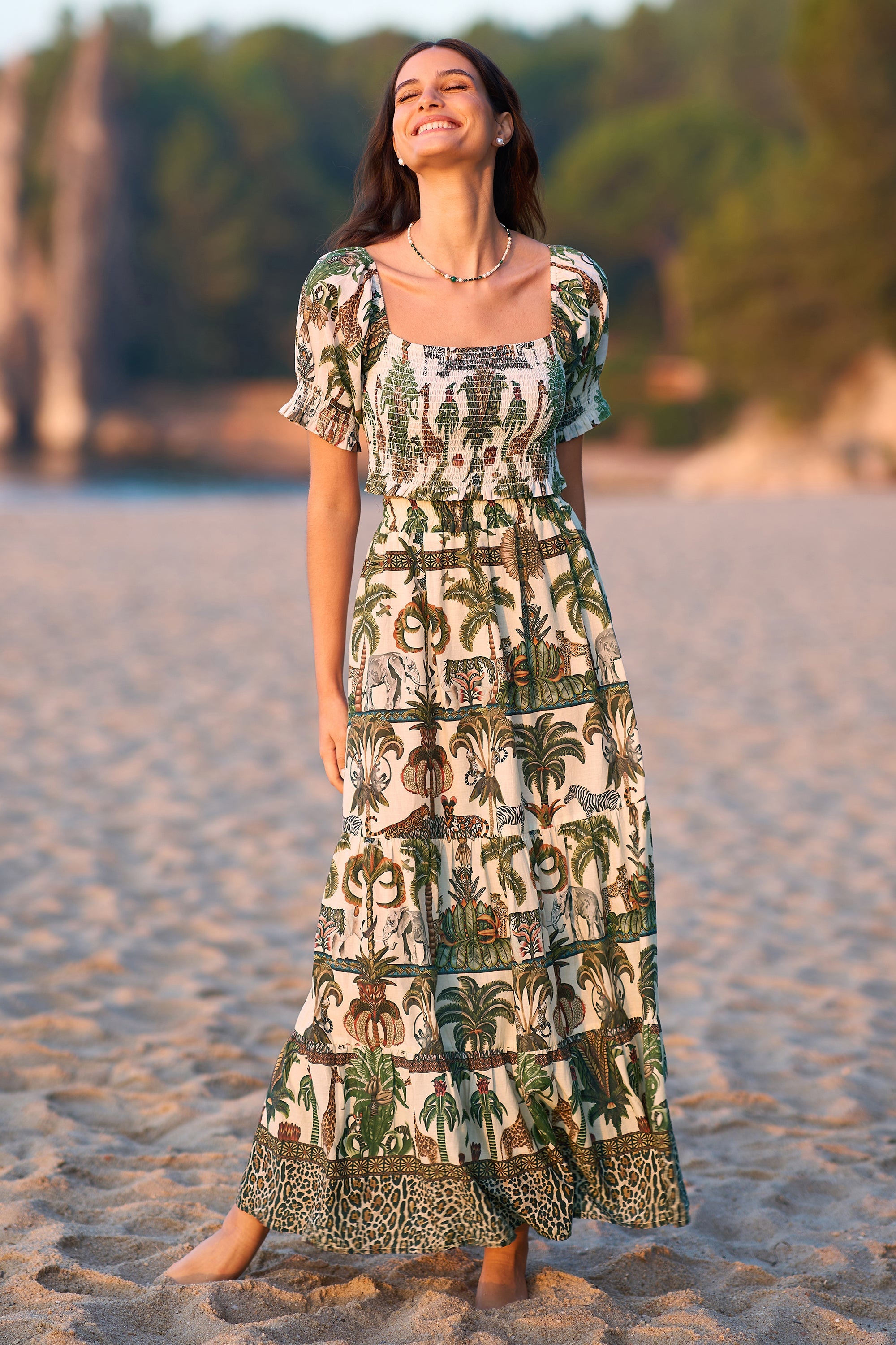 Yumi White Safari Animal Print Cotton Voile Midi Skirt Summer Holiday UK (6-18)