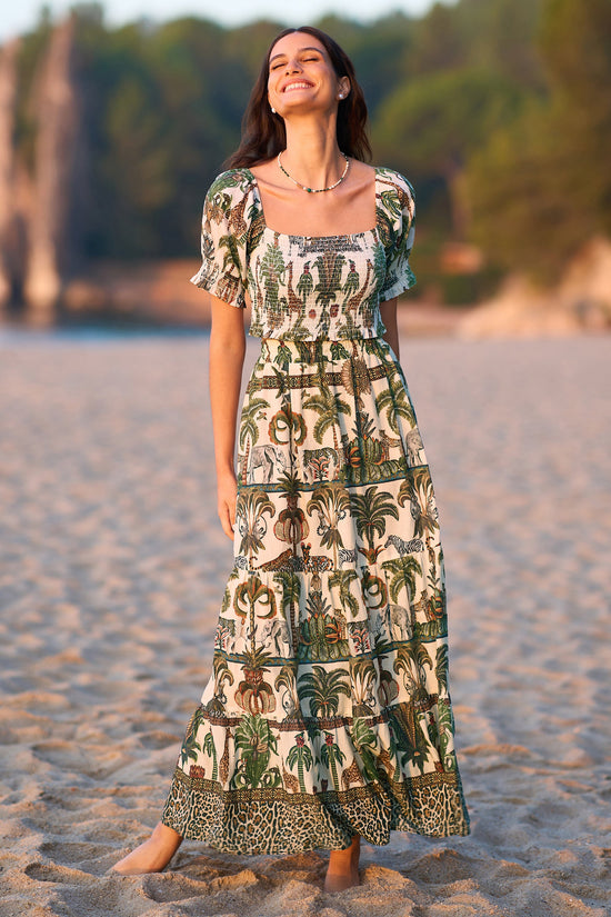 Yumi White Safari Animal Print Cotton Voile Midi Skirt Summer Holiday UK (6-18) - QHA UK
