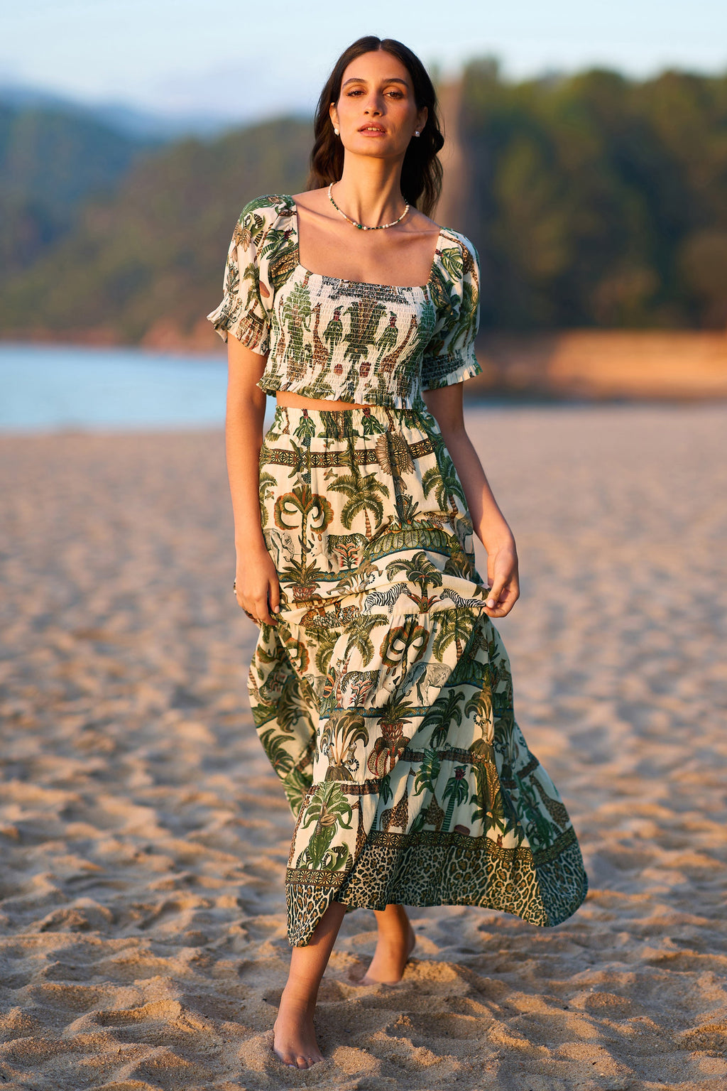 Yumi White Safari Animal Print Cotton Voile Midi Skirt Summer Holiday UK (6-18)