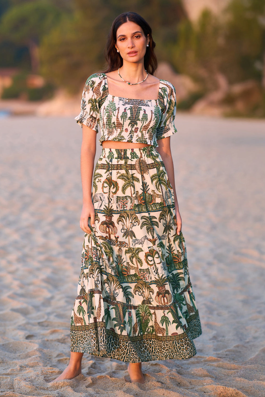 Yumi White Safari Animal Print Cotton Voile Midi Skirt Summer Holiday UK (6-18)