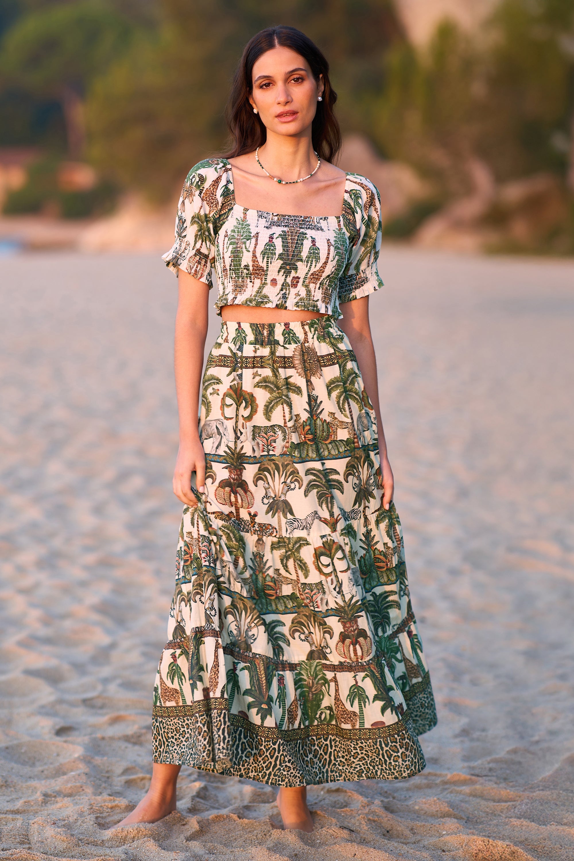 Yumi White Safari Animal Print Cotton Voile Midi Skirt Summer Holiday UK (6-18)