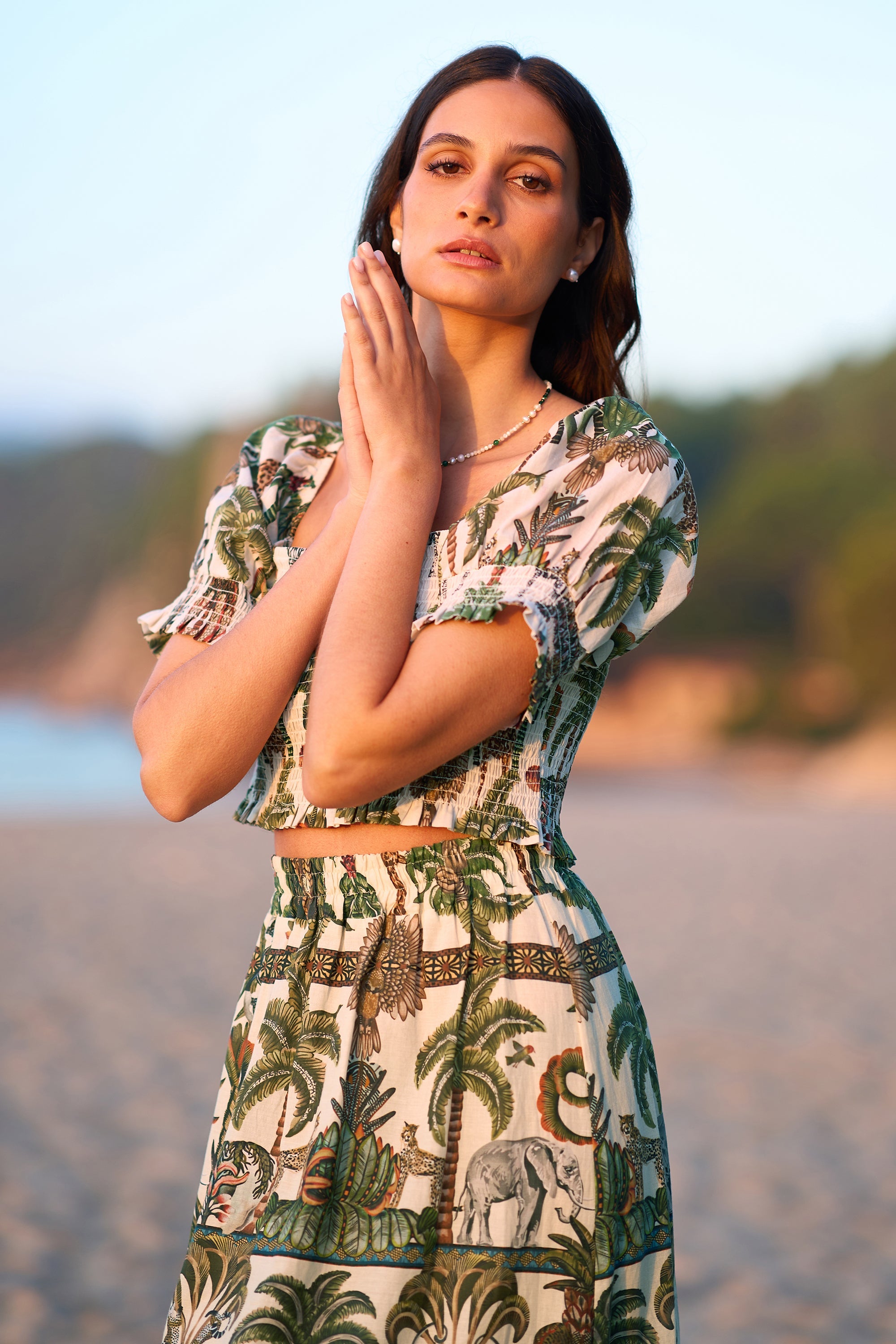 Yumi White Cotton Voile Safari Ruched Crop Top