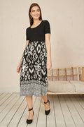 Yumi Black Jersey Stretch Top And Ikat Skirt Midi Dress - QHA UK