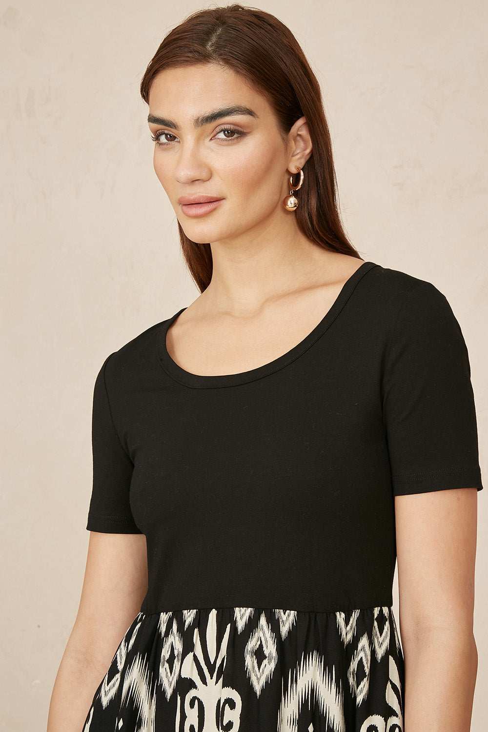 Yumi Black Jersey Stretch Top And Ikat Skirt Midi Dress - QHA UK