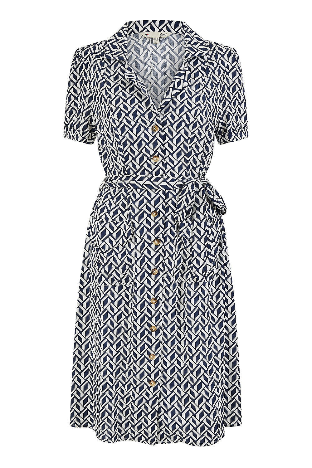 Yumi Navy Geo Print Retro Style Shirt Dress - QHA UK