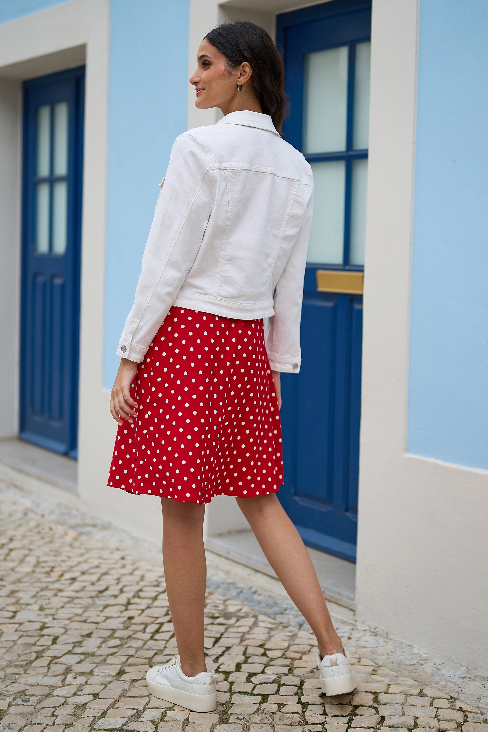 Yumi White Stretch Cotton Denim Jacket