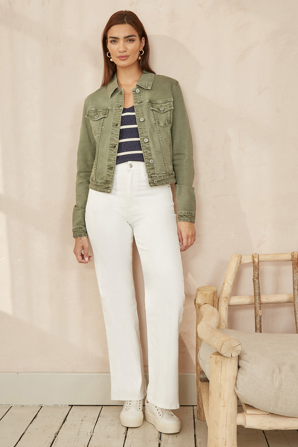 Yumi Green Stretch Cotton Denim Jacket - QHA UK