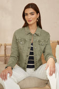 Yumi Green Stretch Cotton Denim Jacket - QHA UK